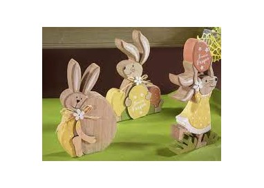 Coniglio pasquale in legno da appoggiare con uovo